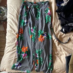 Floral Striped Women's Flowy Pants